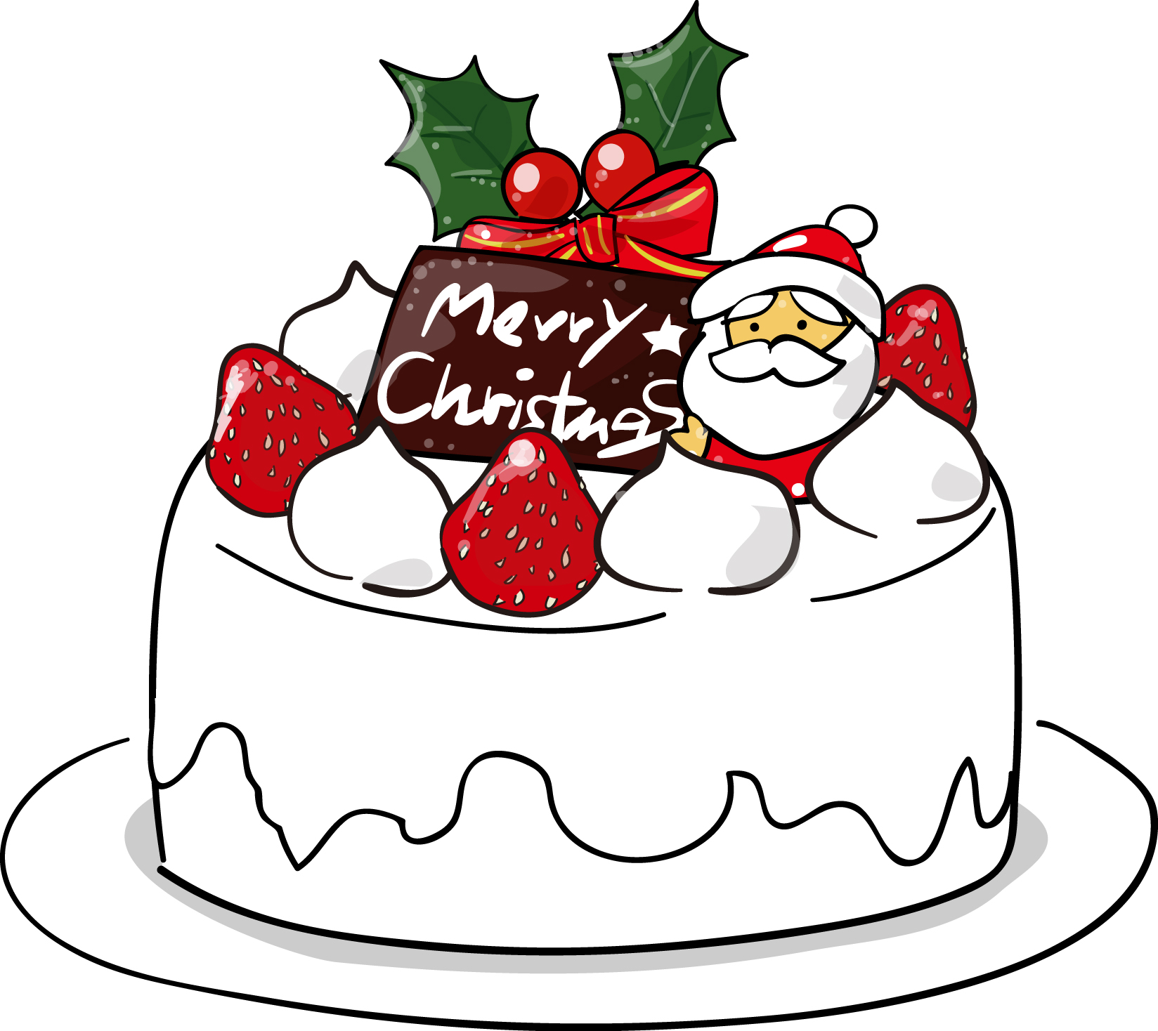 冬・食べ物の印刷用イラスト素材「クリスマスケーキ」ダウンロード