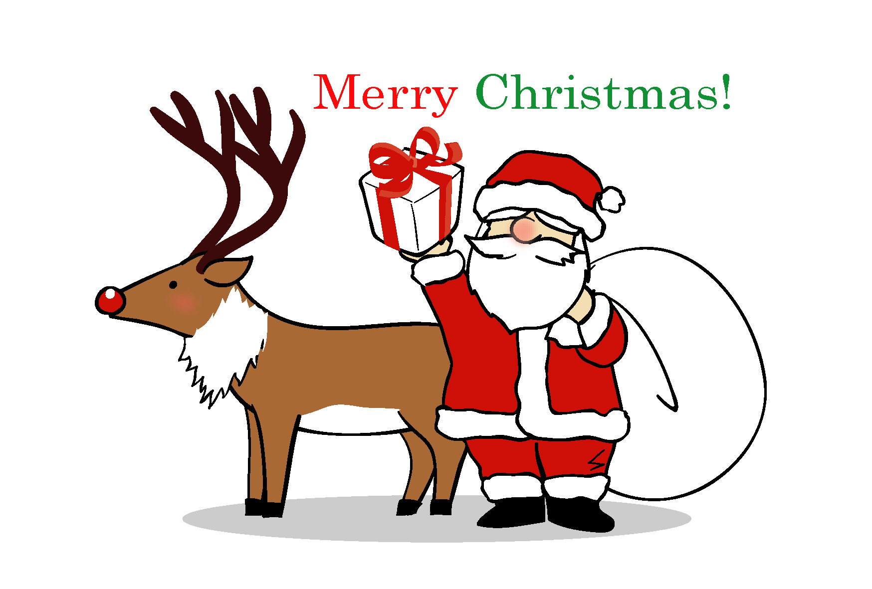 クリスマスカード サンタとトナカイとプレゼント ダウンロード