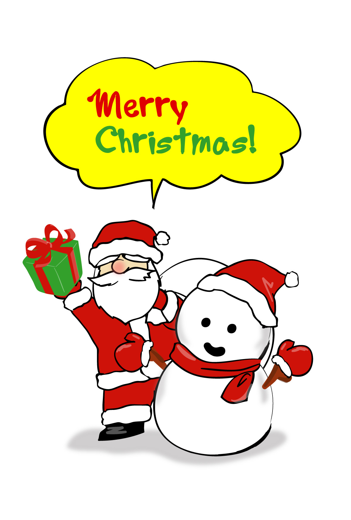 クリスマスカードテンプレート サンタと雪だるまとプレゼント ダウンロード かわいい無料イラスト 印刷素材 Net