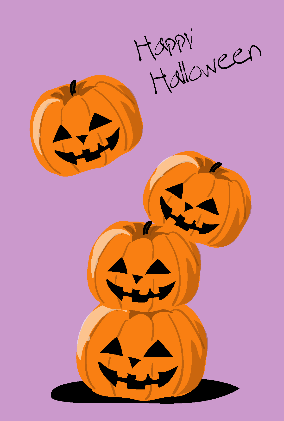 無料ポストカードテンプレート ハロウィン かぼちゃのだるまおとし ダウンロード
