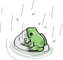 雨にうたれるカエル