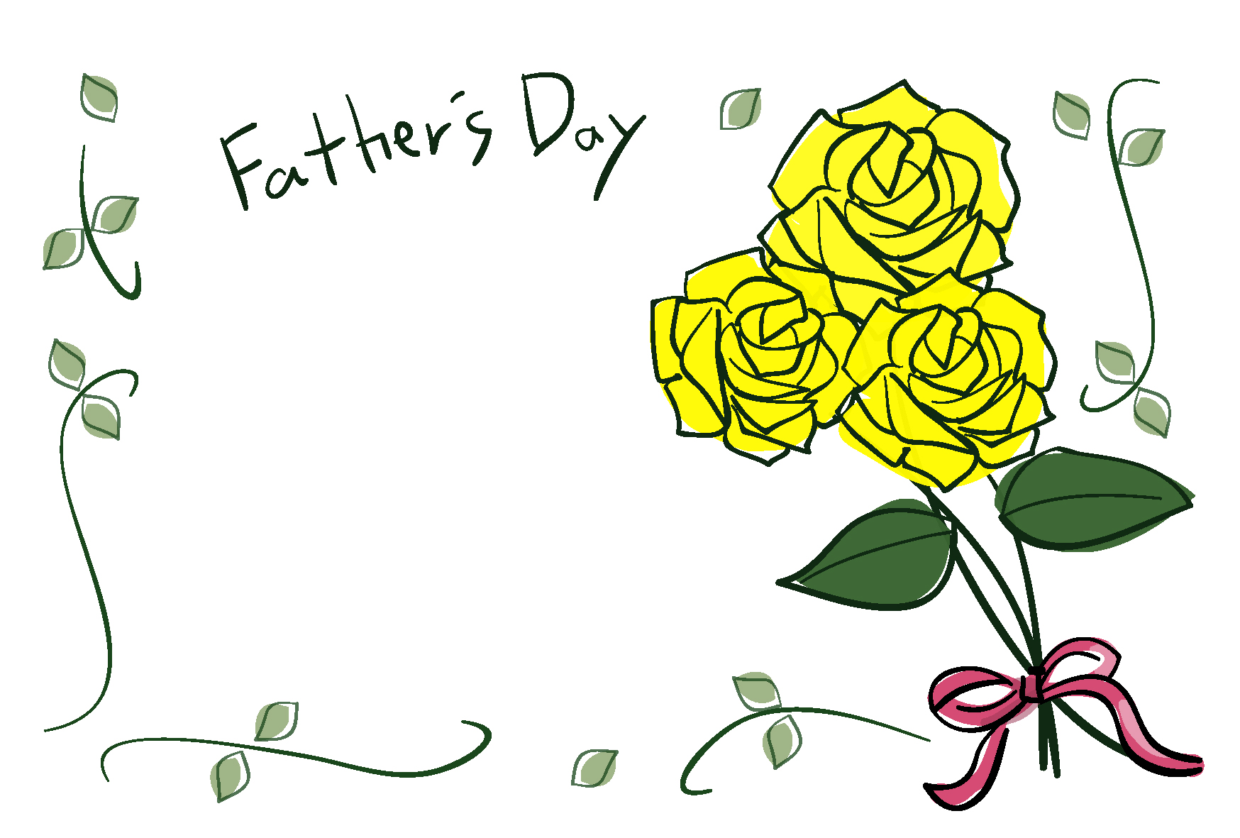 父の日はがきテンプレート 黄色いバラ 飾り枠 ダウンロード