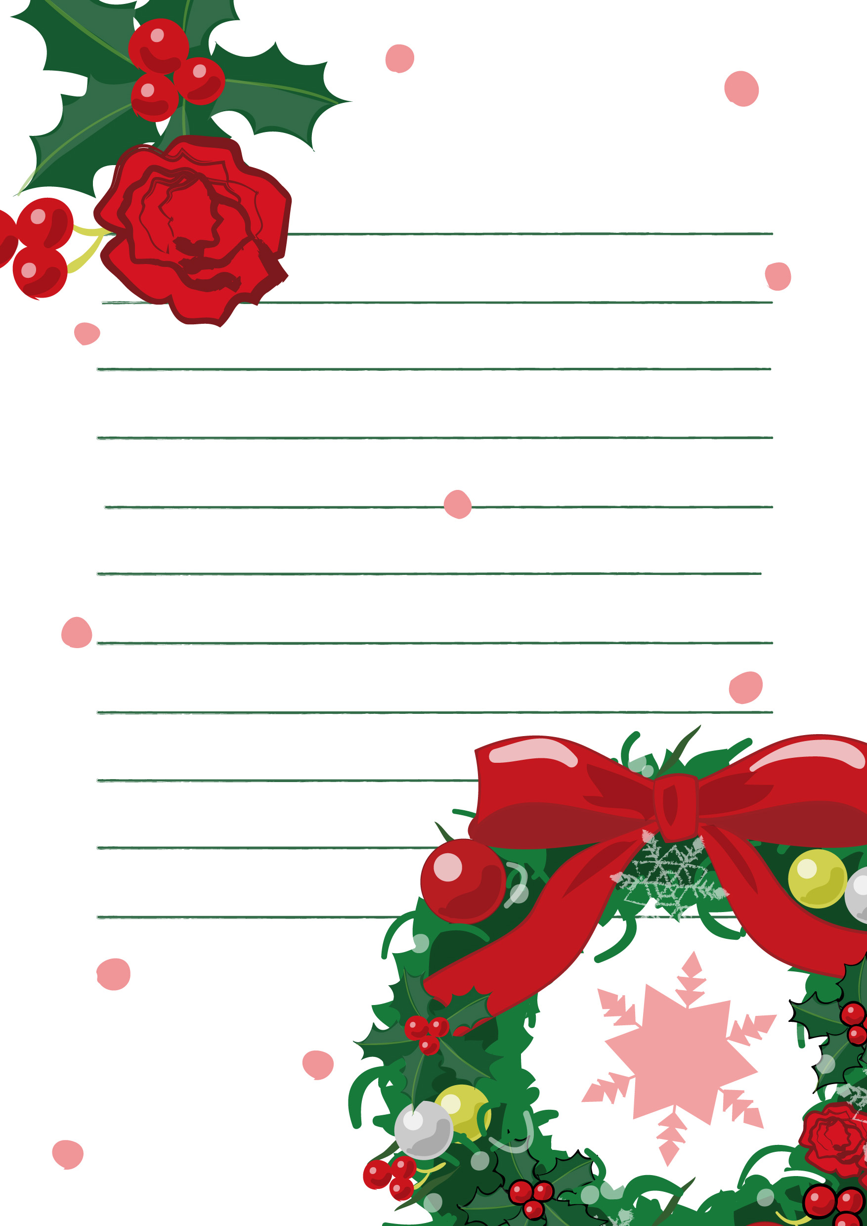便箋テンプレート クリスマスリースと柊 ダウンロード かわいい無料イラスト 印刷素材 Net
