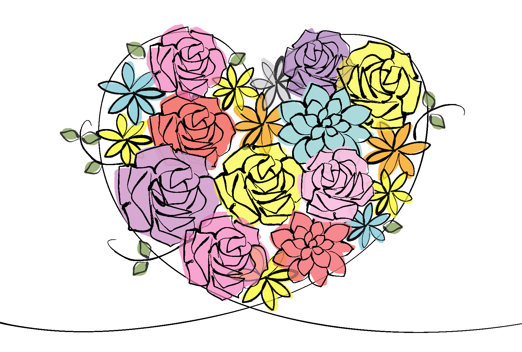 ポストカードテンプレート バレンタイン ハートの型に入れたお花 ダウンロード かわいい無料イラスト 印刷素材 Net