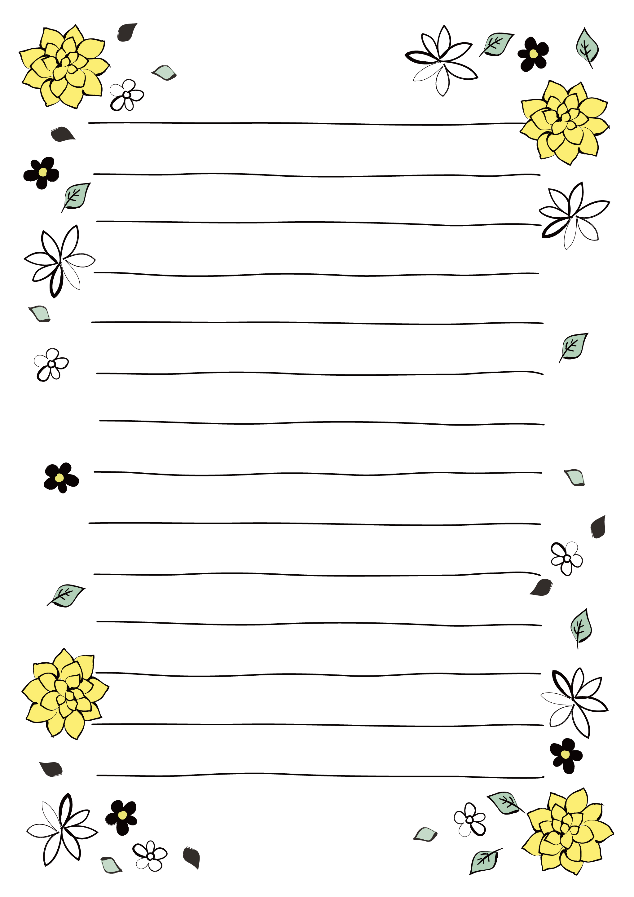 便箋テンプレート 黄色い花の飾り枠 ダウンロード かわいい無料イラスト 印刷素材 Net
