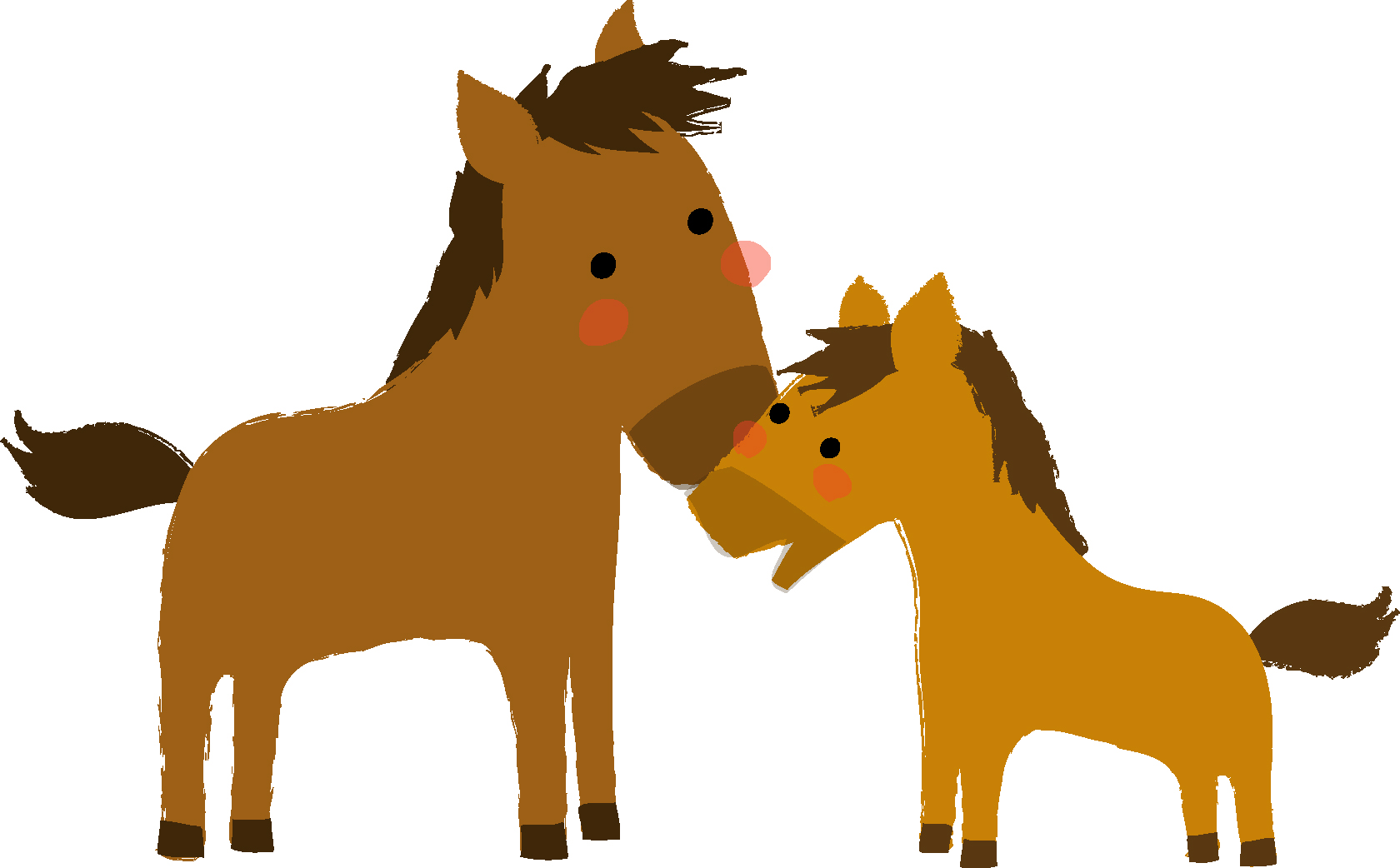 動物の印刷用イラスト素材「馬の親子」ダウンロード