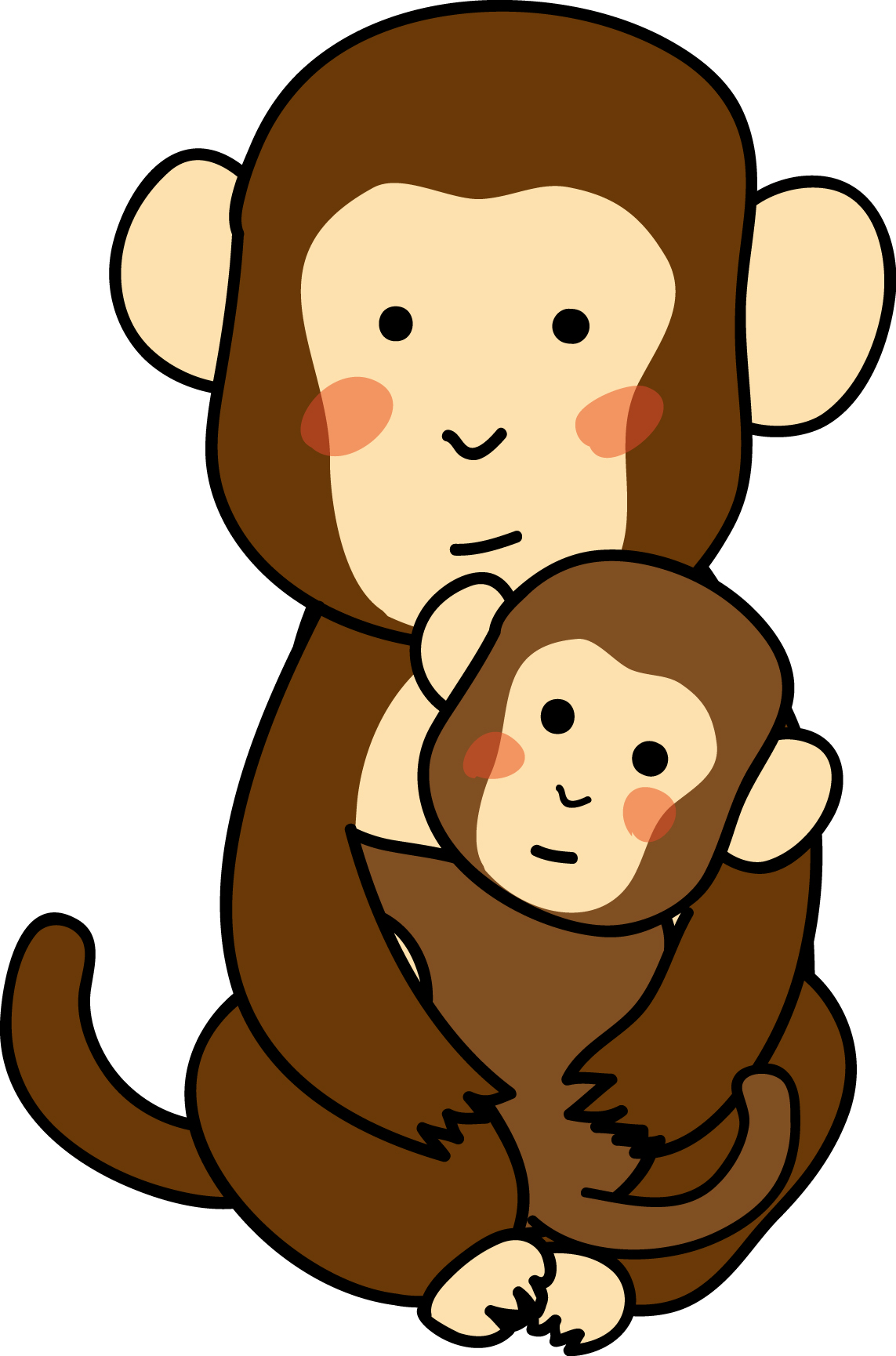 動物の印刷用イラスト素材 猿の親子 ダウンロード