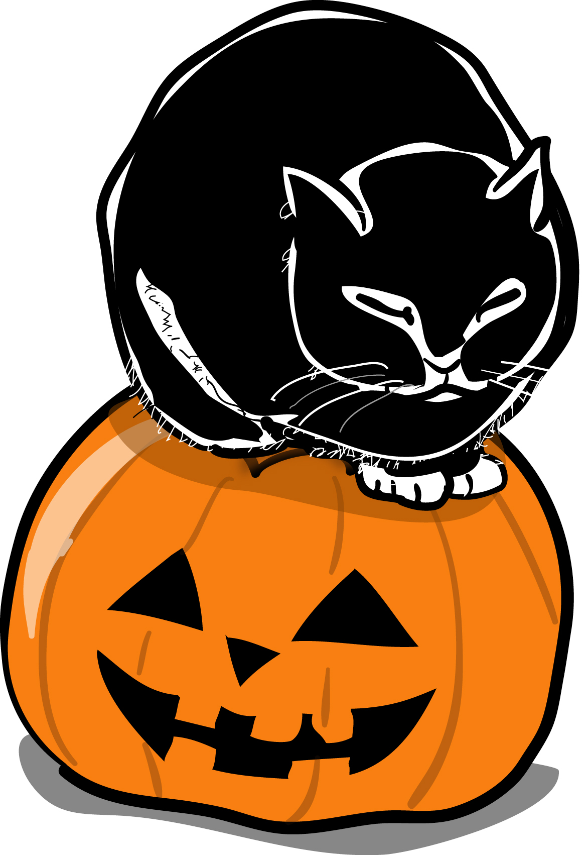 秋の印刷用イラスト素材 ハロウィン 黒猫とかぼちゃ ダウンロード