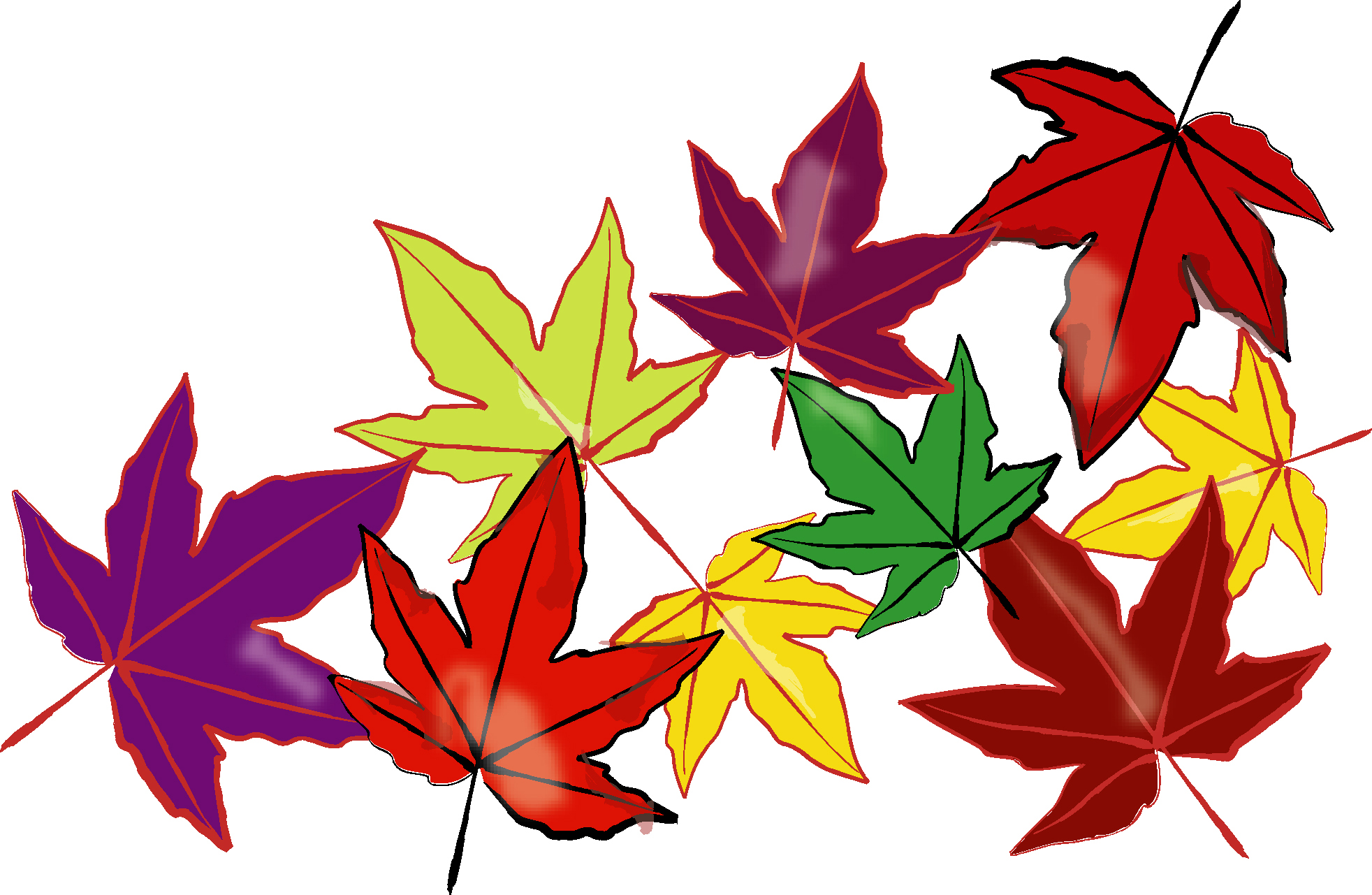 秋の印刷用イラスト素材 植物の素材 カラフルなもみじ ダウンロード