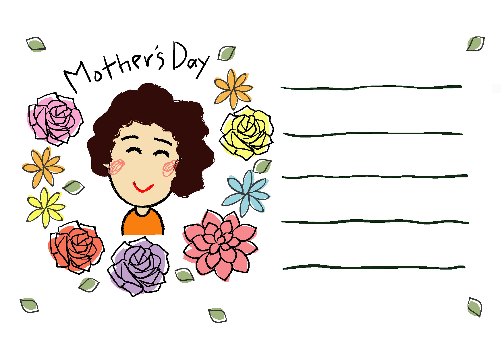 母の日カードテンプレート「笑顔のお母さん」ダウンロード